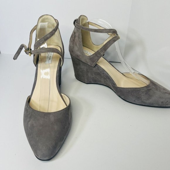 Cole Haan Women's Sz 7.5 B Lacey Suede Walnut Wedge Ankle Strap 3" Heels NWNT - Picture 2 of 12